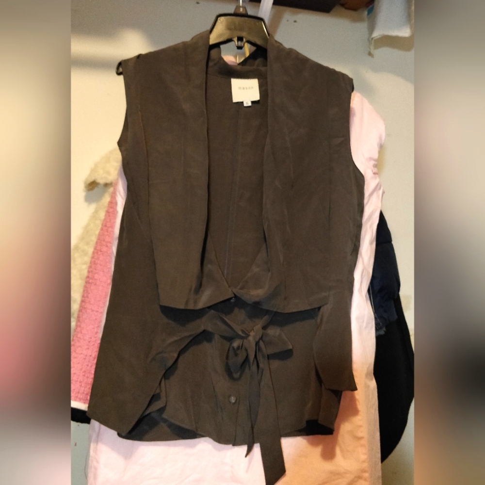 Cardigan  mason silk sleeveless cardigan blouse size 6 , color: olive green